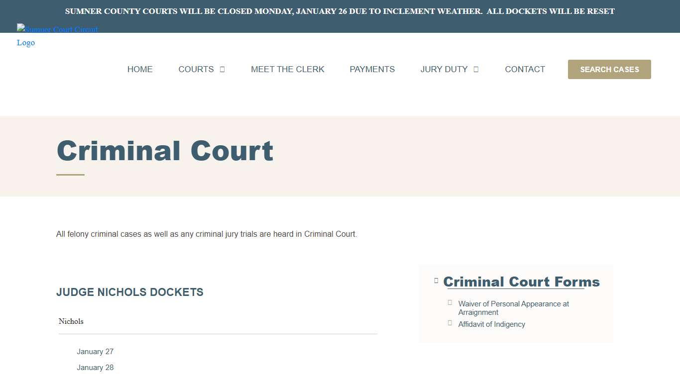 Criminal Court Sumner County Circuit Court