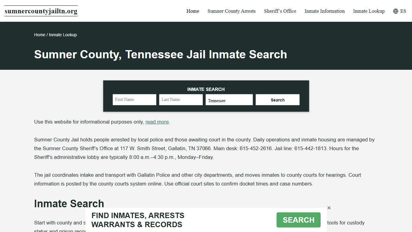 Sumner County, TN Incarcerated Records Lookup